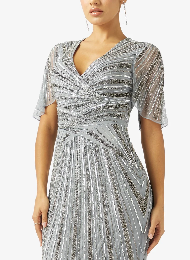 Amelia Rose  V-Neck Sequin Maxi Dress for Women | Best Price UAE